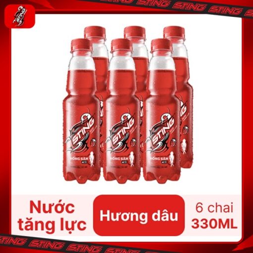 Lốc 6 chai nước tăng lực Sting hương dâu tây đỏ 330ml