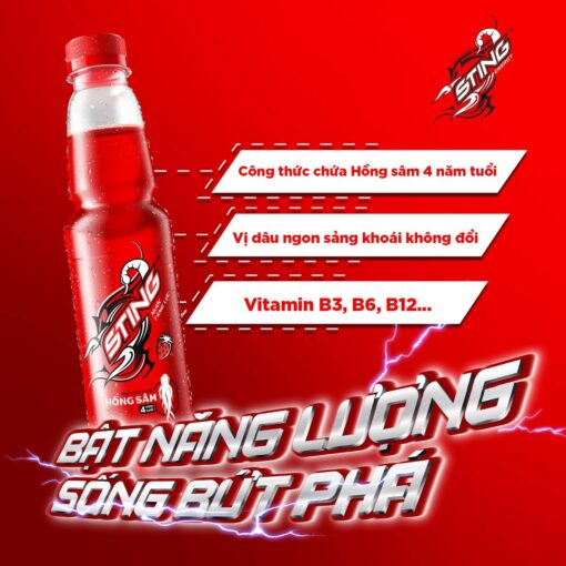 Thùng 24 chai nước tăng lực Sting hương dâu tây đỏ 330ml - Hình ảnh 3