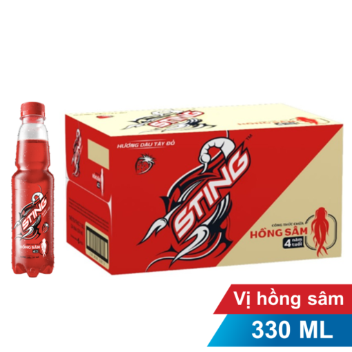 Thùng 24 chai nước tăng lực Sting hương dâu tây đỏ 330ml