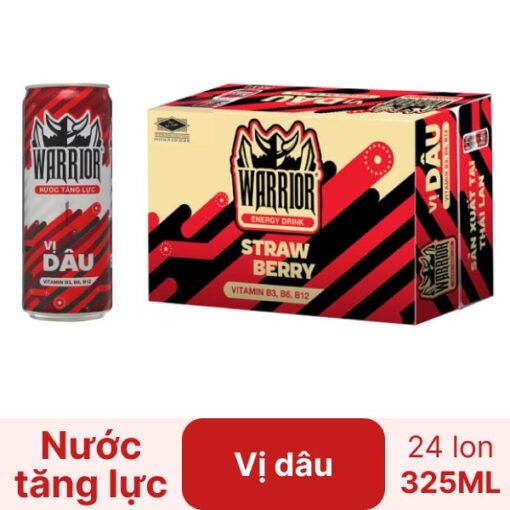 Thùng 24 lon nước tăng lực Warrior hương dâu 325ml