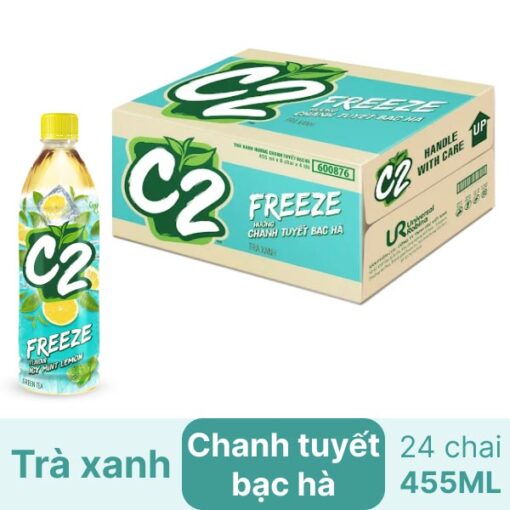 Thùng 24 chai trà xanh hương chanh tuyết bạc hà C2 Freeze 455ml