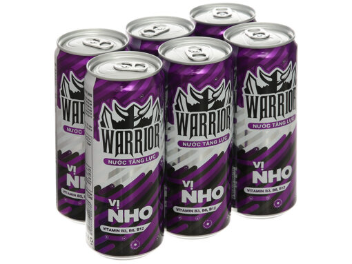 Lốc 6 lon nước tăng lực Warrior hương nho 320ml