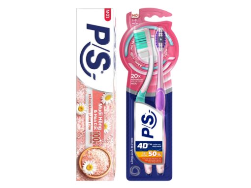 Kem đánh răng P/S 230g muối hồng, hoa cúc  + 2 bàn chải P/S 4D