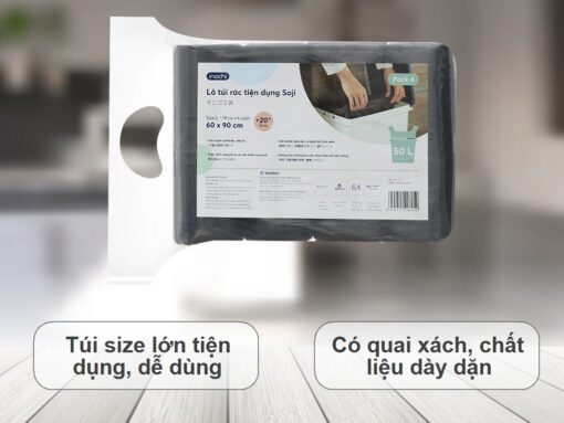 4 cuộn túi đựng rác đen quai xách Inochi 60x90cm