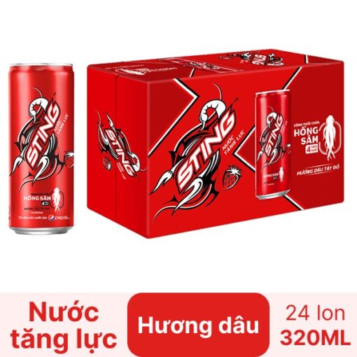 Thùng 24 lon nước tăng lực Sting hương dâu 320ml