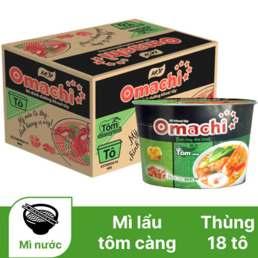 Thùng 18 tô mì khoai tây Omachi lẩu tôm càng 92g