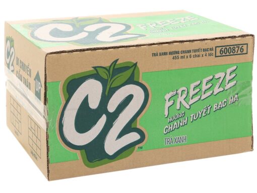 Thùng 24 chai trà xanh hương chanh tuyết bạc hà C2 Freeze 455ml - Hình ảnh 5
