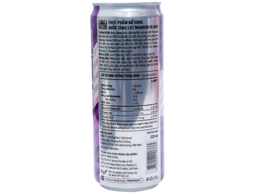 Thùng 24 lon nước tăng lực Warrior hương nho 320ml - Hình ảnh 6