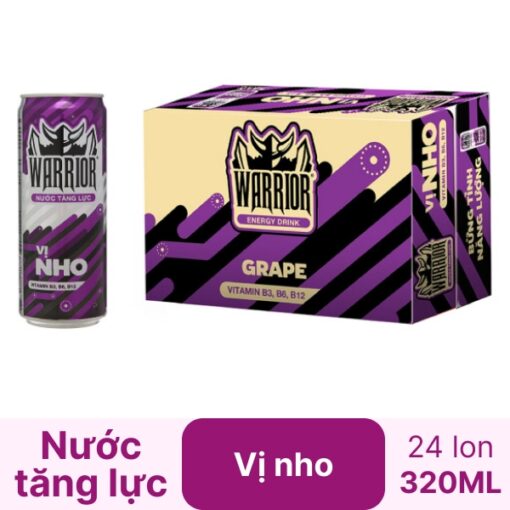 Thùng 24 lon nước tăng lực Warrior hương nho 320ml