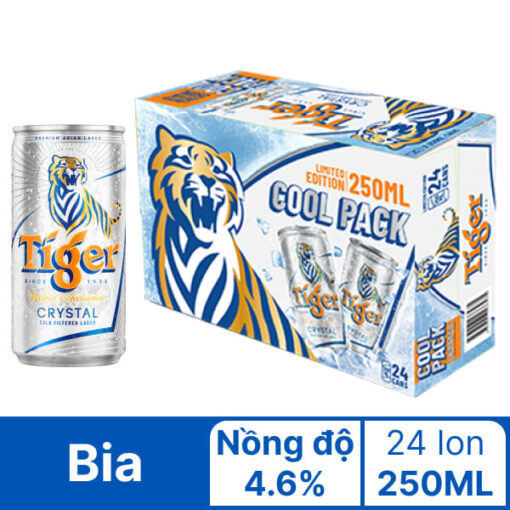 Thùng 24 lon bia Tiger Bạc 250ml