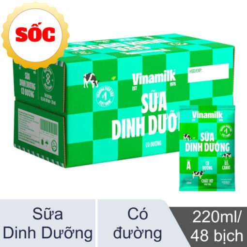 Thùng 48 bịch sữa dinh dưỡng có đường Vinamilk 220ml