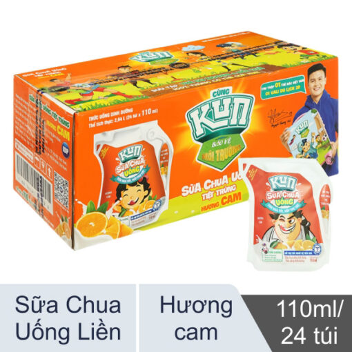 Thùng 24 túi sữa chua uống tiệt trùng hương kem dâu Lof Kun 110ml