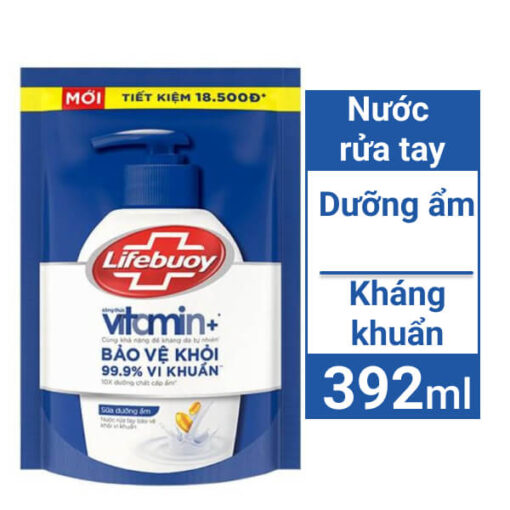 Nước rửa tay Lifebuoy sữa dưỡng ẩm sữa dưỡng ẩm bảo vệ khỏi 99.9% vi khuẩn túi 392ml