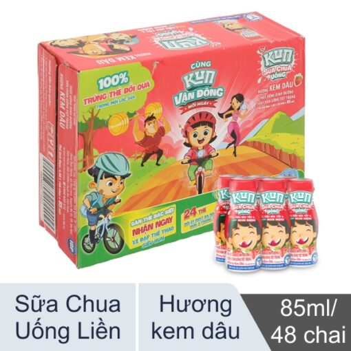 Thùng 48 chai sữa chua uống kem dâu Lof Kun 85ml