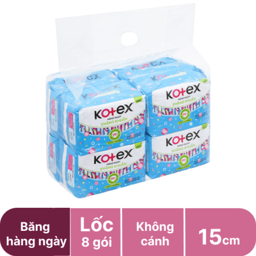 Lốc 8 gói băng vệ sinh hàng ngày Kotex siêu mềm kháng khuẩn 20 miếng