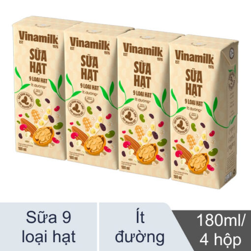 Lốc 4 hộp sữa hạt ít đường Vinamilk 9 loại hạt 180ml