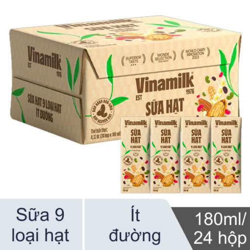 Thùng 24 hộp sữa hạt ít đường Vinamilk 9 loại hạt 180ml