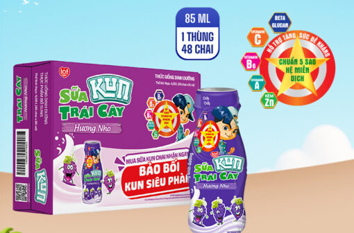 Thùng 48 chai sữa chua uống tiệt trùng hương nho Lof Kun 85ml