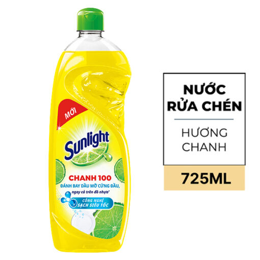 Nước rửa chén Sunlight Chanh 100 đánh bay dầu mỡ cứng đầu chai 725ml