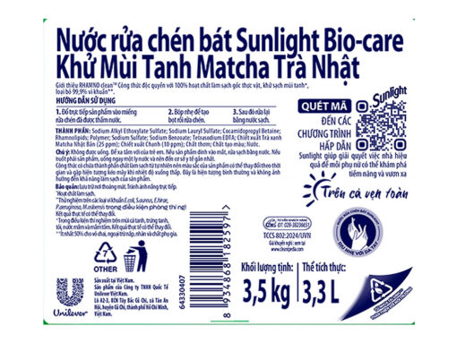 Nước rửa chén Sunlight khử mùi tanh matcha trà Nhật Can 3,5kg - Hình ảnh 6