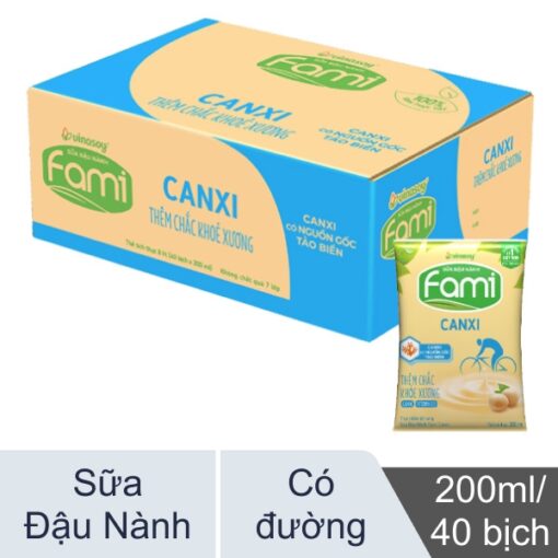 Thùng 40 bịch sữa đậu nành có đường Fami Canxi 200ml