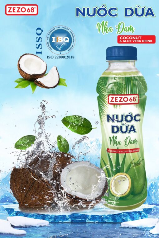 Thùng Nước Dừa Nha Đam ZEZO68 24 Chai x 500ml nước giải khát tốt cho sức khỏe - Hình ảnh 2