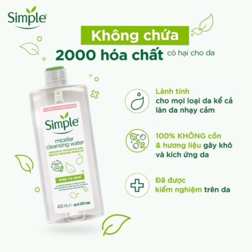 Combo Mua 2 chai Nước tẩy trang Simple Micellar làm sạch trang điểm vượt trội 200ml + tặng 1 chai ntt 200ml [CHÍNH HÃNG ĐỘC QUYỀN] - Hình ảnh 6