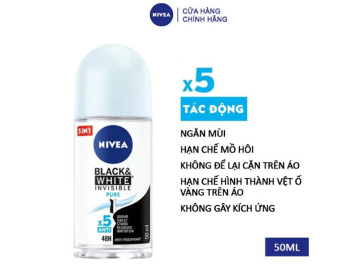 Lăn ngăn mùi Nivea Invisible For Black & White ngăn ố vàng 50ml