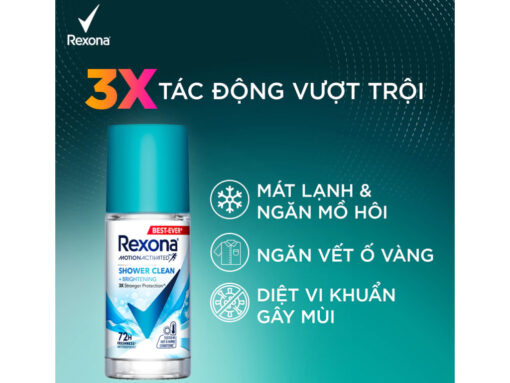 Lăn khử mùi Rexona Shower Clean + Brightening giảm tiết mồ hôi, làm sáng da hương thanh mát 45ml