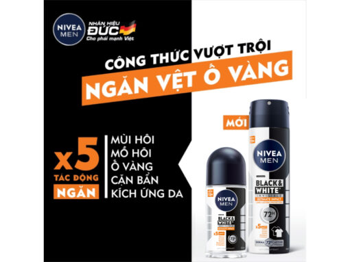 Lăn khử mùi cho nam Nivea Men Black & White Invisible ngăn ố vàng 50ml - Hình ảnh 4