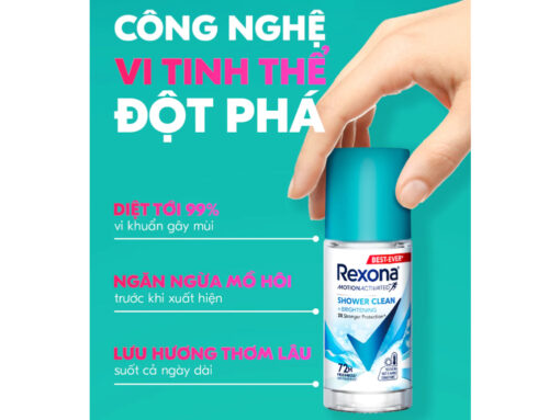 Lăn khử mùi Rexona Shower Clean + Brightening giảm tiết mồ hôi, làm sáng da hương thanh mát 45ml - Hình ảnh 4