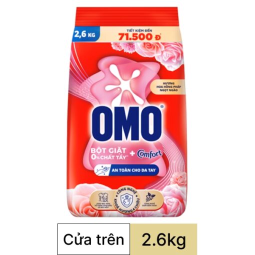 Bột giặt OMO Comfort hương hoa hồng Pháp túi 2.6kg