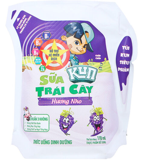 Sữa trái cây túi Kun hương nho 110ml