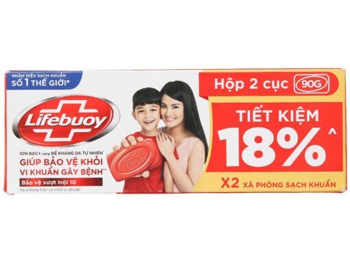 Hộp 2 cục xà bông cục Lifebuoy bảo vệ vượt trội 90g