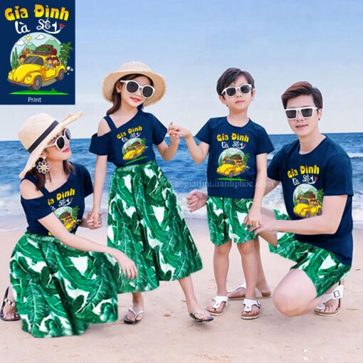 Bộ Áo,quần váy gia đình đi biển đẹp 9091