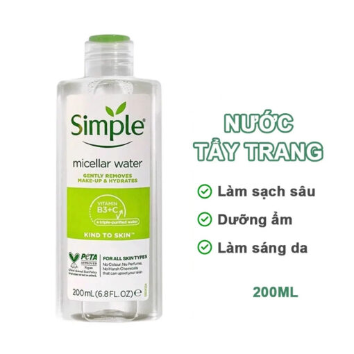 Combo Mua 2 chai Nước tẩy trang Simple Micellar làm sạch trang điểm vượt trội 200ml + tặng 1 chai ntt 200ml [CHÍNH HÃNG ĐỘC QUYỀN] - Hình ảnh 4
