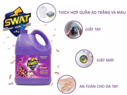 Nước giặt xả Swat Romantic hương hoa thiên nhiên can 3.8kg(tặng kèm 1 túi nước rửa chén: SL có hạn) - Hình ảnh 2