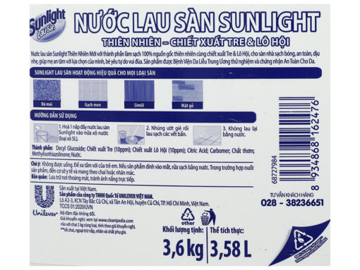 Nước lau sàn Sunlight hương hoa thiên nhiên can 3.6kg - Hình ảnh 5