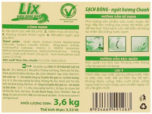 Nước Rửa Chén LIX Siêu Đậm Đặc Hương Chanh 3,6kg - Hình ảnh 6