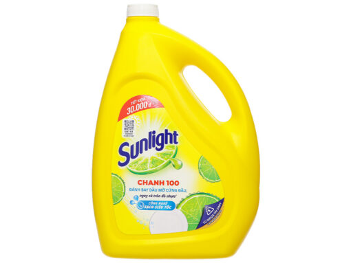 Nước rửa chén Sunlight Chanh 100 đánh bay dầu mỡ cứng đầu can 3,6kg - Hình ảnh 3