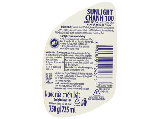 Nước rửa chén Sunlight Chanh 100 đánh bay dầu mỡ cứng đầu chai 725ml - Hình ảnh 4