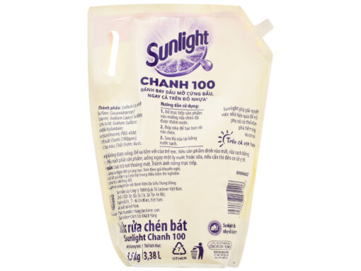 Nước rửa chén Sunlight Chanh 100 đánh bay dầu mỡ cứng đầu túi 3.38 lít - Hình ảnh 4