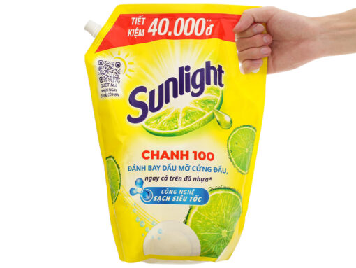 Nước rửa chén Sunlight Chanh 100 đánh bay dầu mỡ cứng đầu túi 3.38 lít - Hình ảnh 5