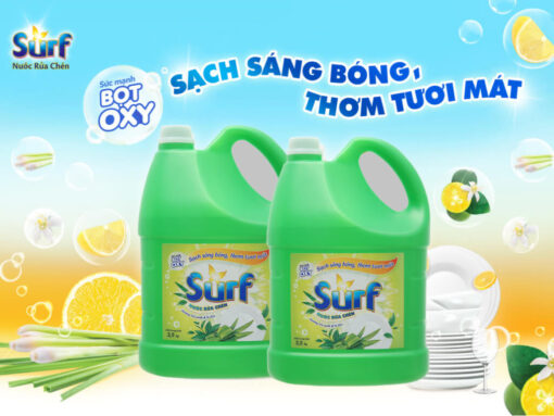 Nước rửa chén Surf trà xanh và lá dứa can 3.38 lít
