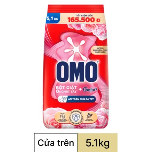 Bột giặt OMO Comfort hương hoa hồng Pháp túi 5.1kg