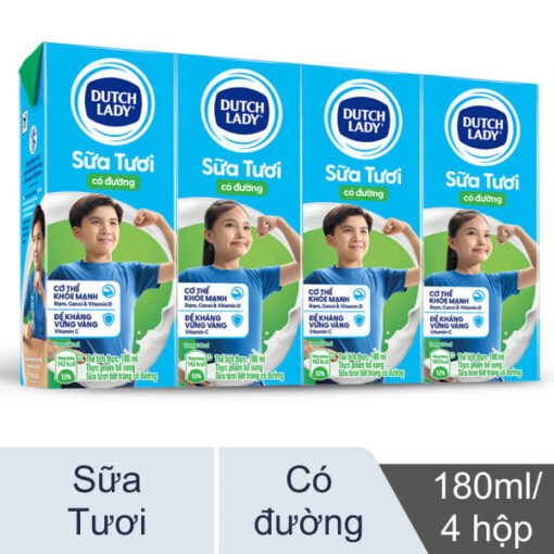 Lốc 4 hộp sữa tươi tiệt trùng có đường Dutch Lady 180ml