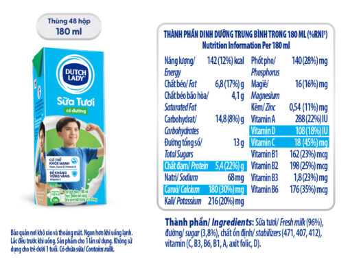 Lốc 4 hộp sữa tươi tiệt trùng có đường Dutch Lady 180ml - Hình ảnh 3