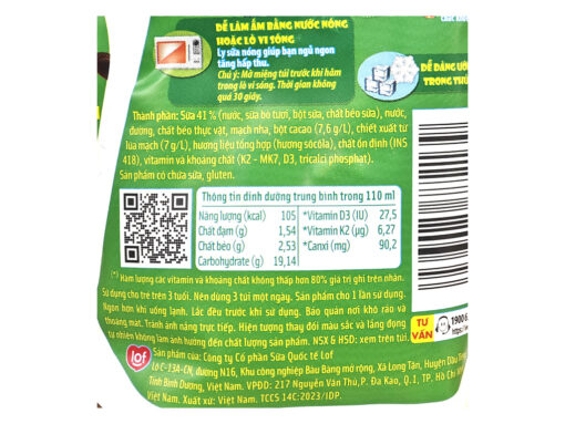 Thùng 24 túi sữa socola lúa mạch Lof Kun 110ml - Hình ảnh 4