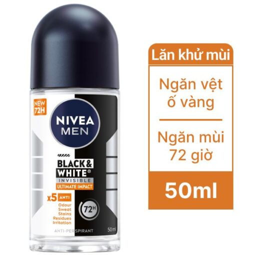 Lăn khử mùi cho nam Nivea Men Black & White Invisible ngăn ố vàng 50ml