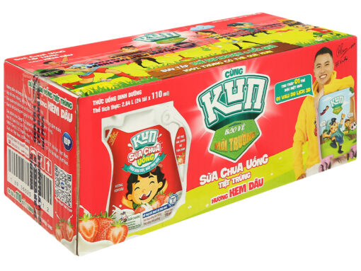 Thùng 24 túi sữa chua uống tiệt trùng hương kem dâu Lof Kun 110ml